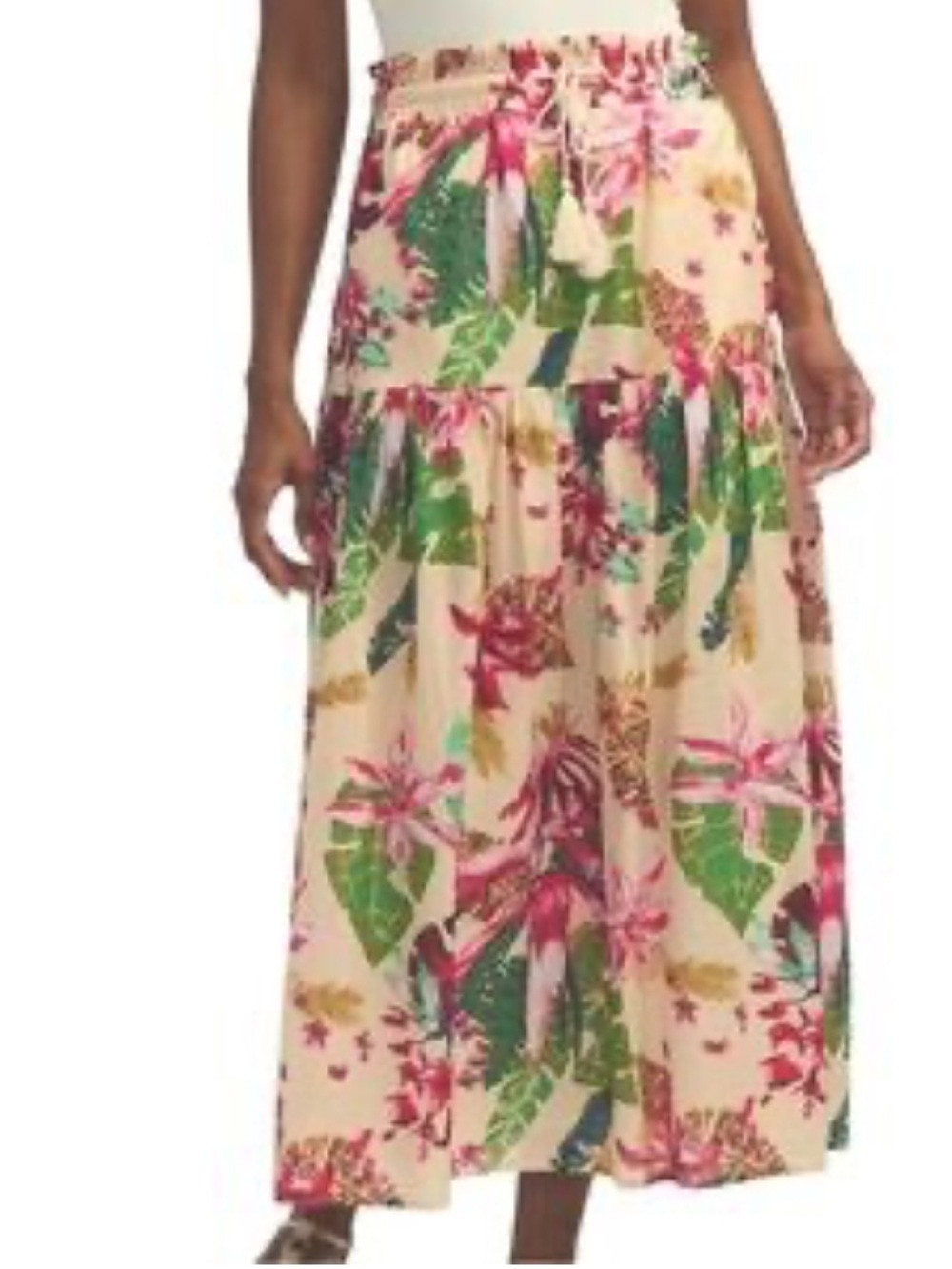Mexx Floral Tiered Maxi Skirt in Cream, Pink and Green ladies medium